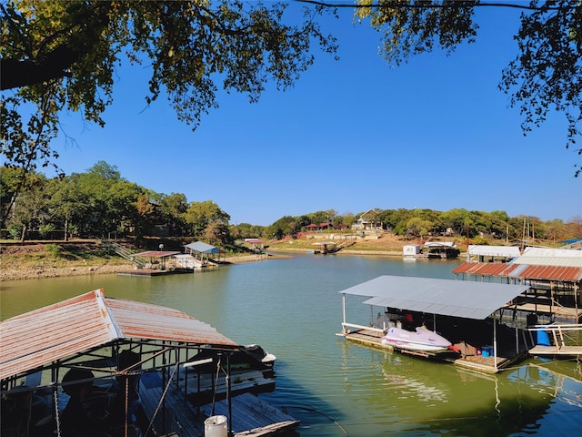 view of dock featuring a water view