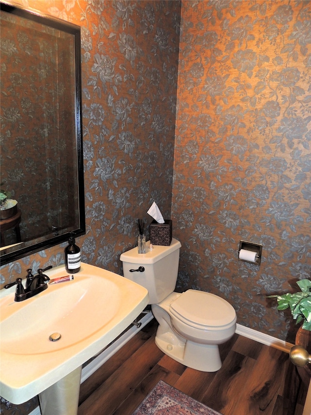 bathroom with toilet and wood-type flooring