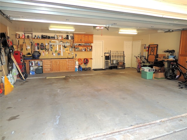 garage featuring a workshop area