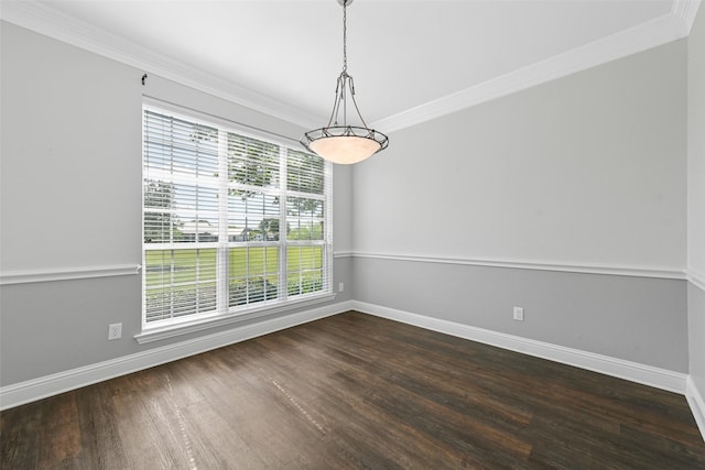 unfurnished room featuring dark hardwood / wood-style floors and crown molding