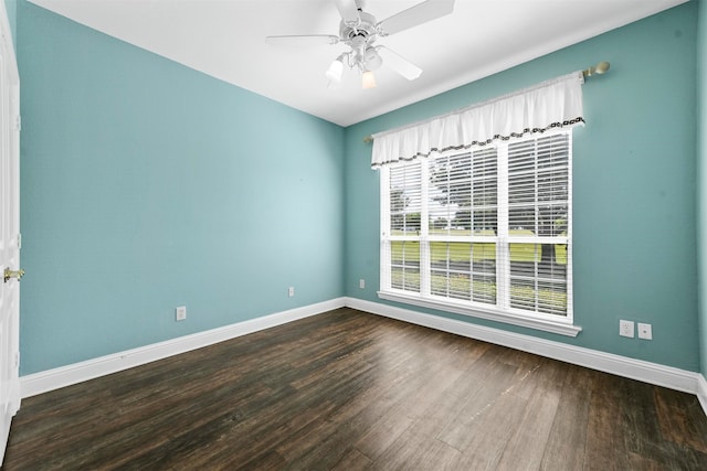 unfurnished room featuring hardwood / wood-style floors and ceiling fan