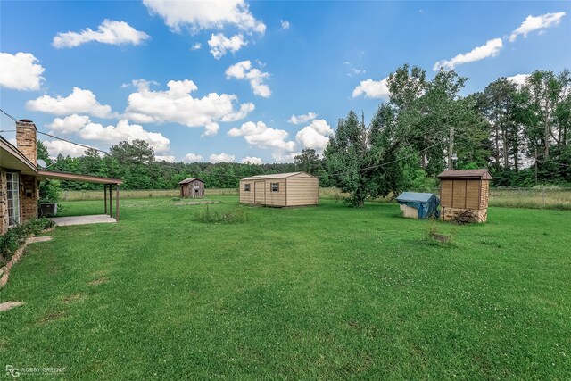 view of yard with a storage shed