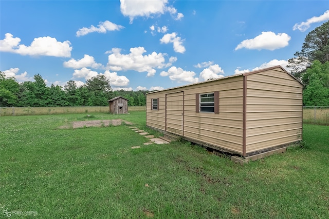 exterior space featuring a shed