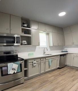 kitchen featuring sink, stainless steel appliances, and light hardwood / wood-style flooring