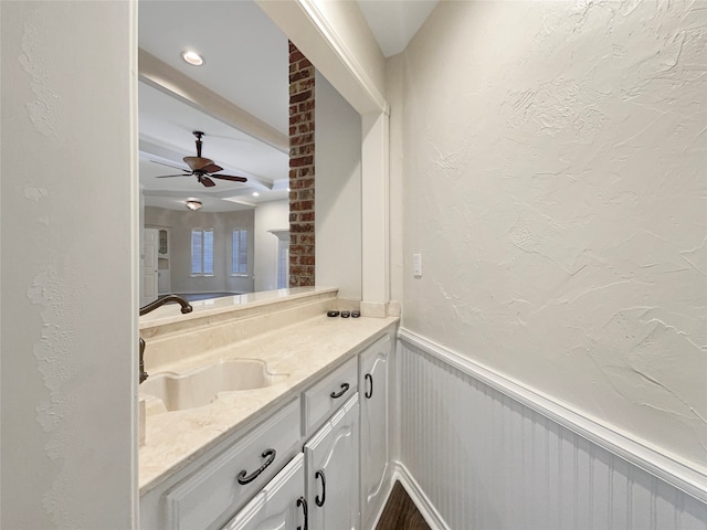 bathroom with vanity and ceiling fan