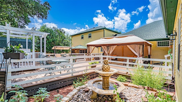 wooden deck with a gazebo