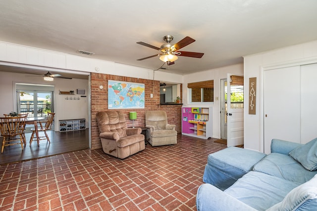 living room with ceiling fan