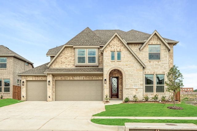 craftsman house featuring a front yard and a garage