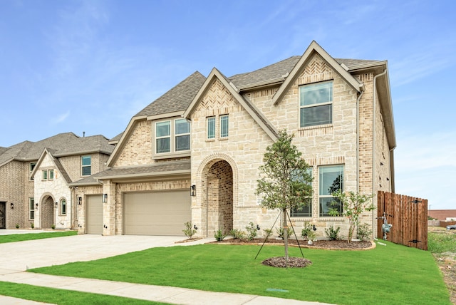 view of front facade with a garage and a front yard