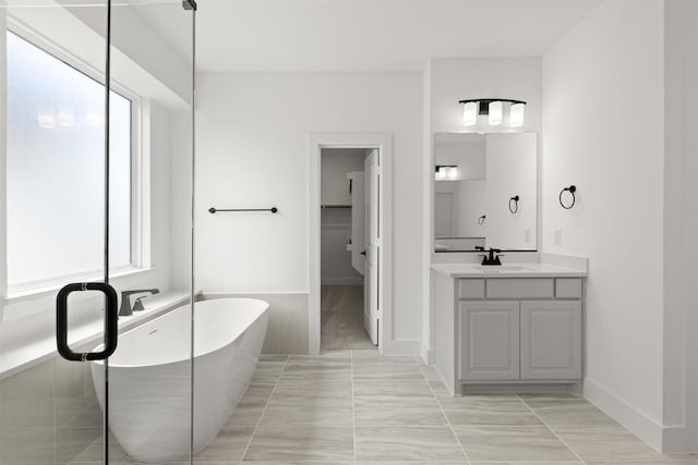 1710 Seagrove Ln, Cedar Hill, TX 75104 - bathroom featuring vanity, a soaking tub, and a spacious closet