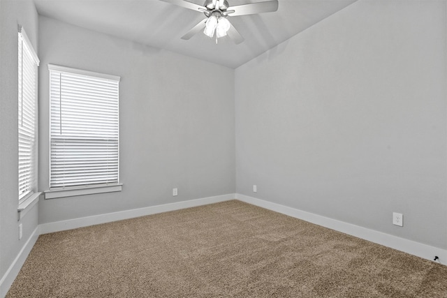 spare room with ceiling fan and carpet flooring