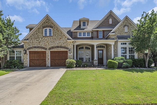 view of front of property with a garage and a front yard