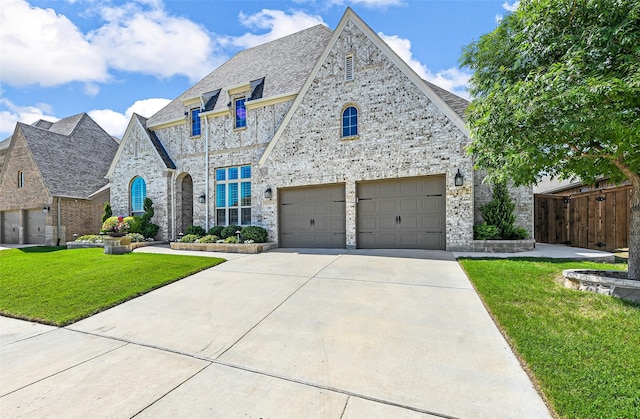 view of front facade with a garage and a front yard