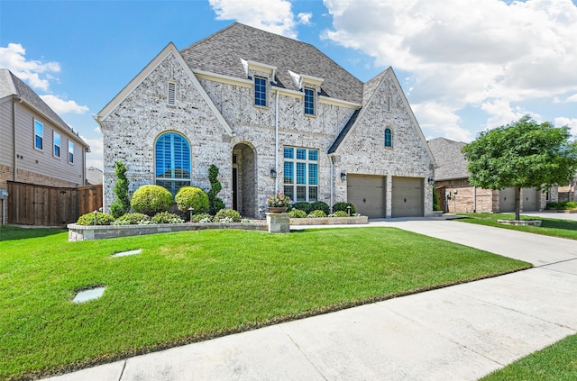 view of front of property featuring a garage and a front yard