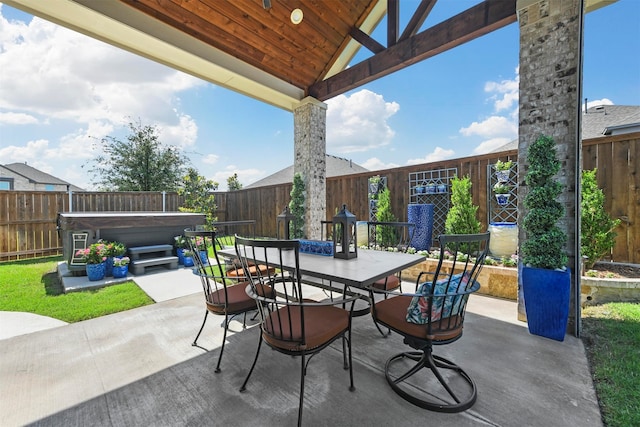 view of patio with a gazebo and a hot tub