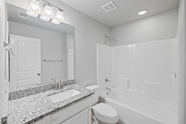 full bathroom with shower / bathing tub combination, vanity, and toilet