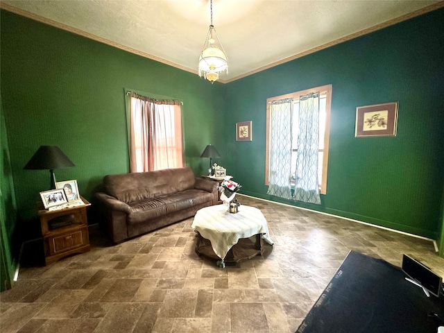 living room featuring ornamental molding