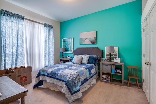 bedroom with a closet and carpet