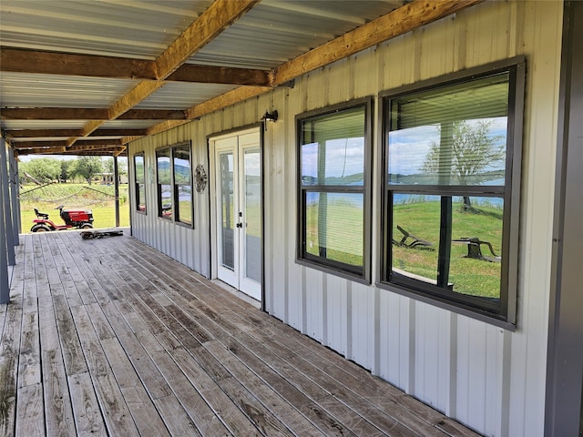 deck featuring a water view