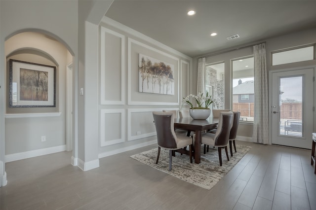 dining area featuring hardwood / wood-style flooring