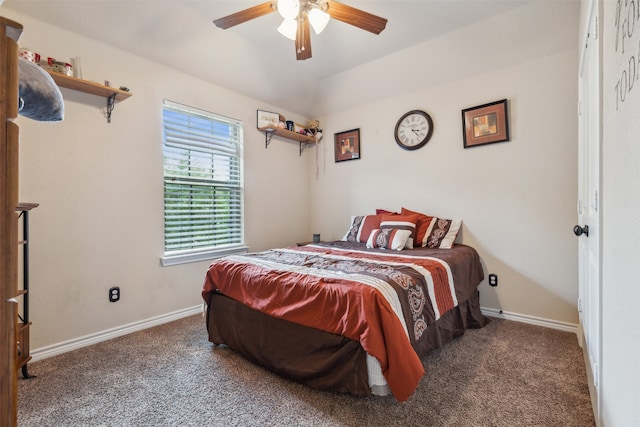 bedroom featuring ceiling fan and carpet floors