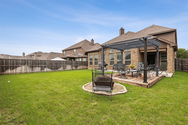 view of yard with a pergola and a patio