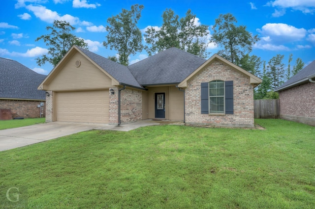 view of front facade with a garage and a front lawn