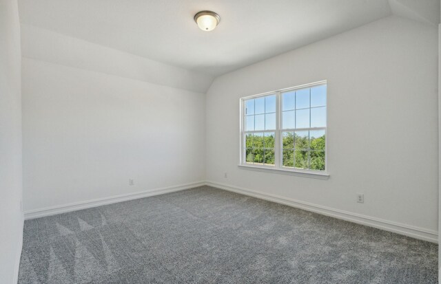 unfurnished room featuring lofted ceiling and carpet flooring