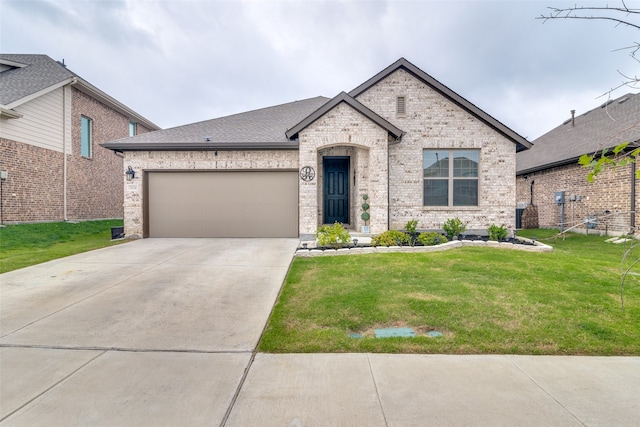 view of front of house with a garage and a front lawn