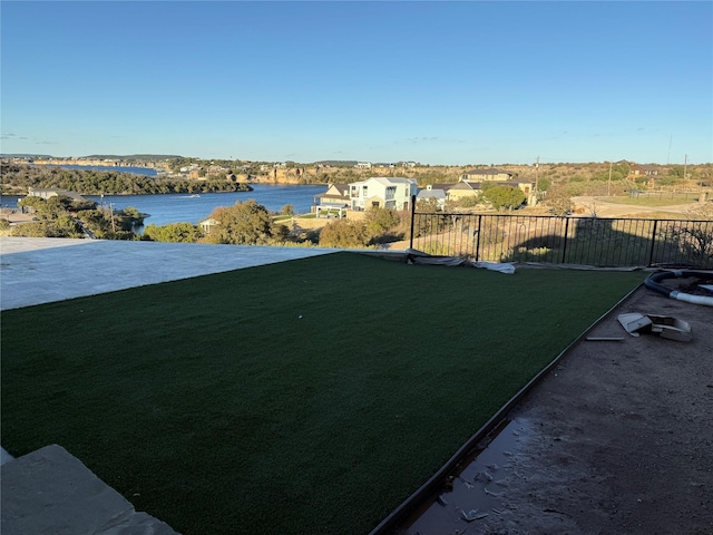 view of yard with a water view