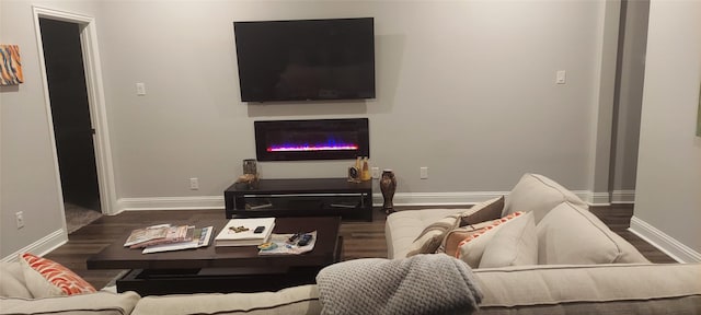 living room with dark wood-type flooring