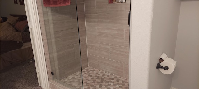 bathroom featuring a shower with shower door