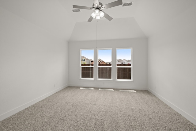 bonus room featuring ceiling fan, vaulted ceiling, and carpet