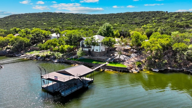 aerial view with a water view