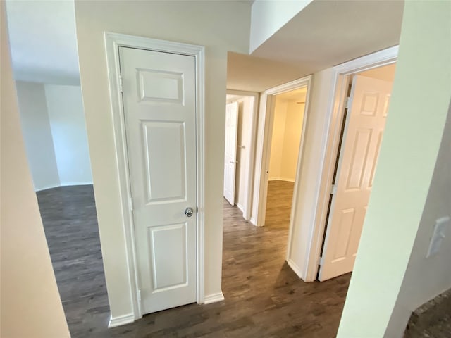 hallway featuring dark hardwood / wood-style flooring