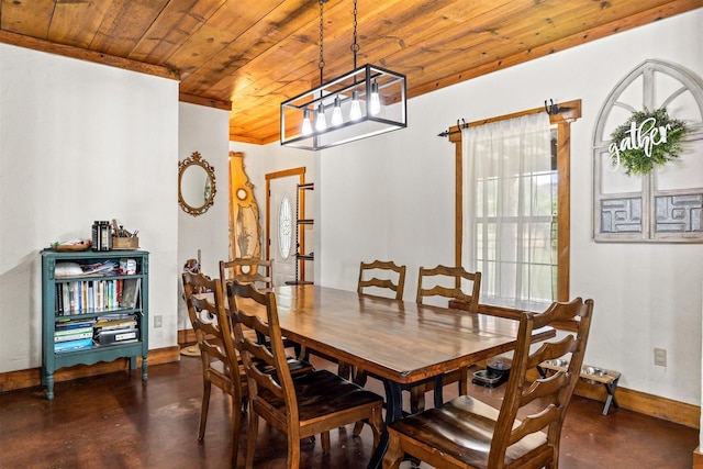 dining area with wooden ceiling