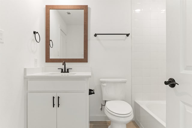 full bathroom featuring toilet,  shower combination, vanity, and tile patterned floors