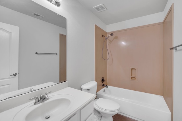 full bathroom featuring tile patterned floors, vanity, toilet, and washtub / shower combination