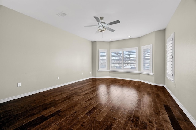 unfurnished room featuring wood-type flooring and ceiling fan