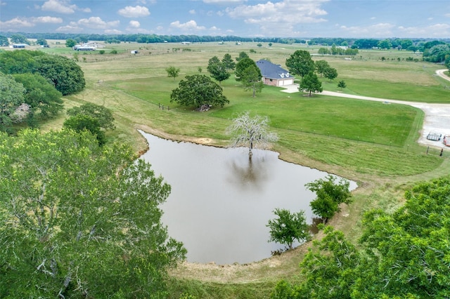 bird's eye view featuring a water view and a rural view