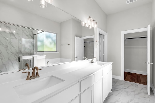 bathroom with vanity and walk in shower