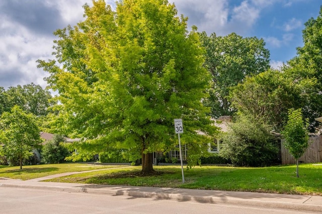 view of property's community with a lawn