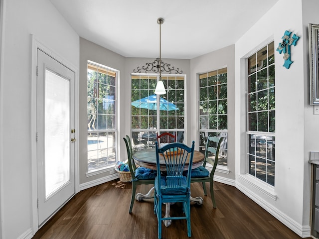 dining area with dark wood-type flooring