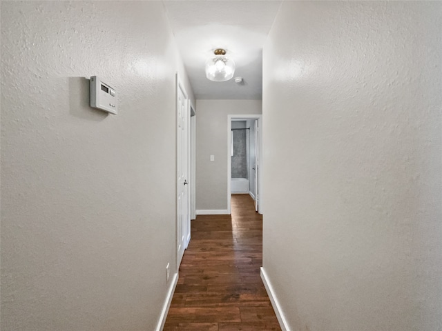 hallway with dark hardwood / wood-style floors