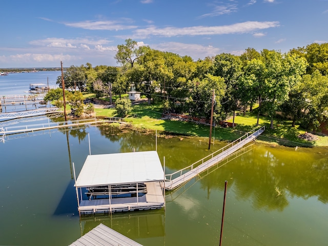 dock area with a water view