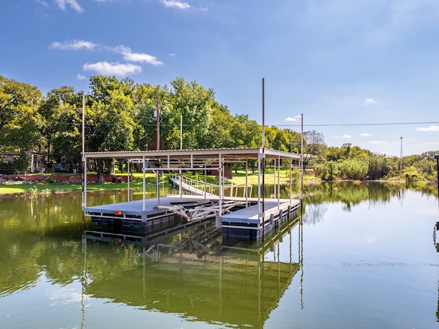 dock area with a water view