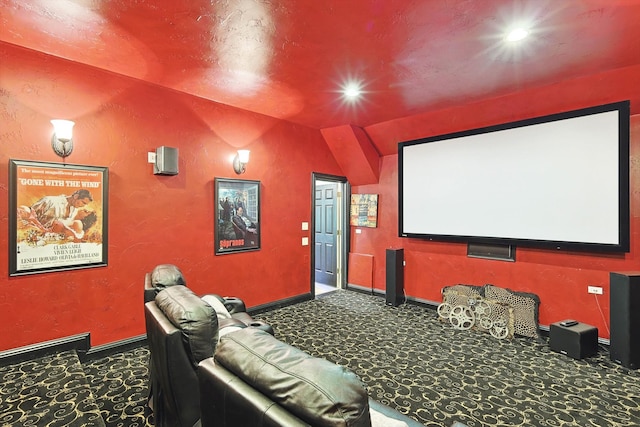 home theater featuring carpet floors