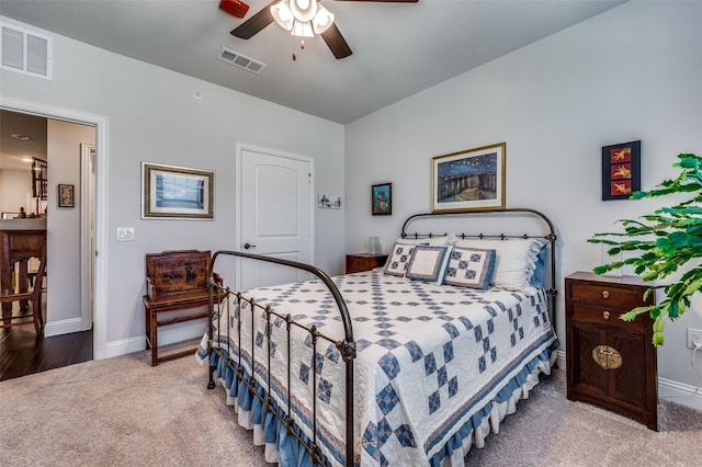 bedroom featuring carpet flooring and ceiling fan