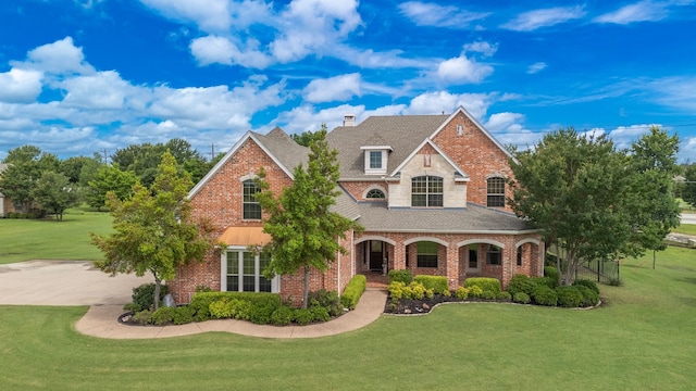 view of front of property featuring a front lawn and covered porch