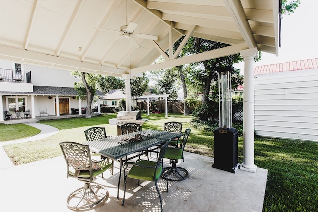 view of patio / terrace with a gazebo and ceiling fan